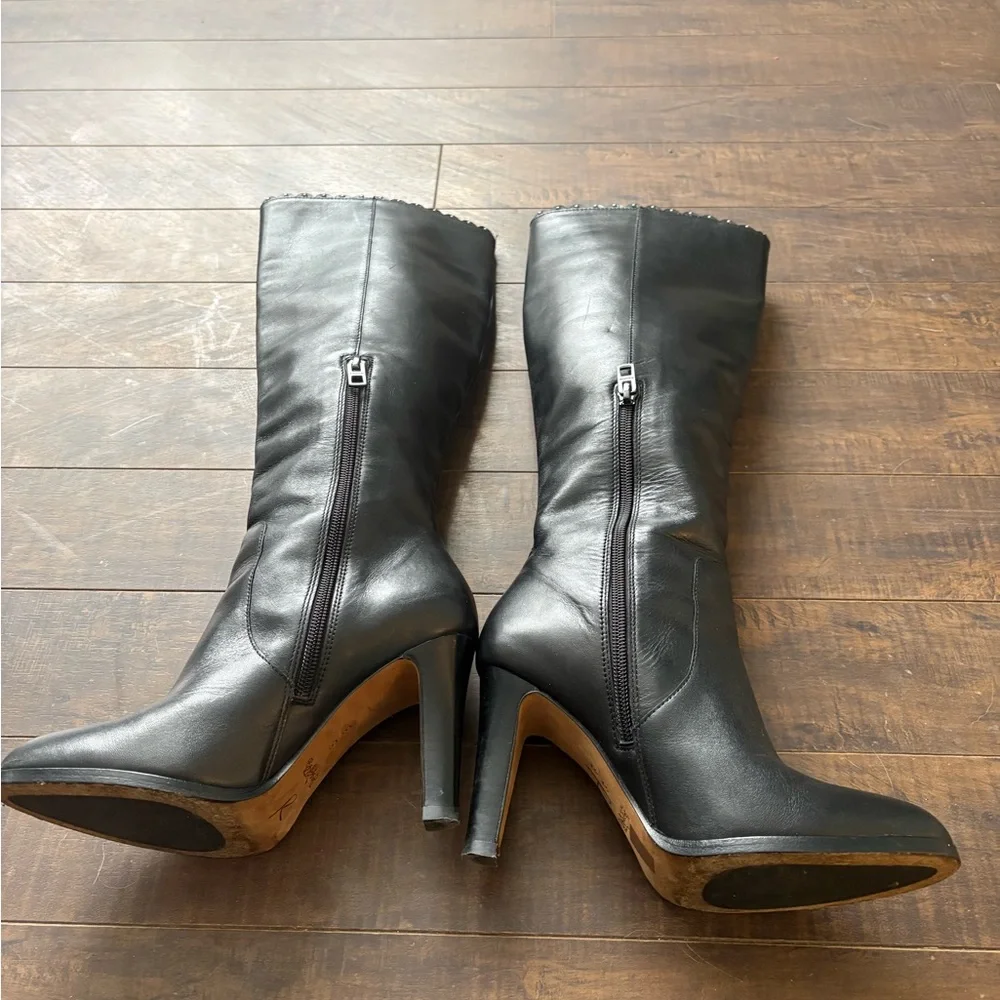 Coach Jade Black Tall leather boots with studded trim - Picture 9 of 14